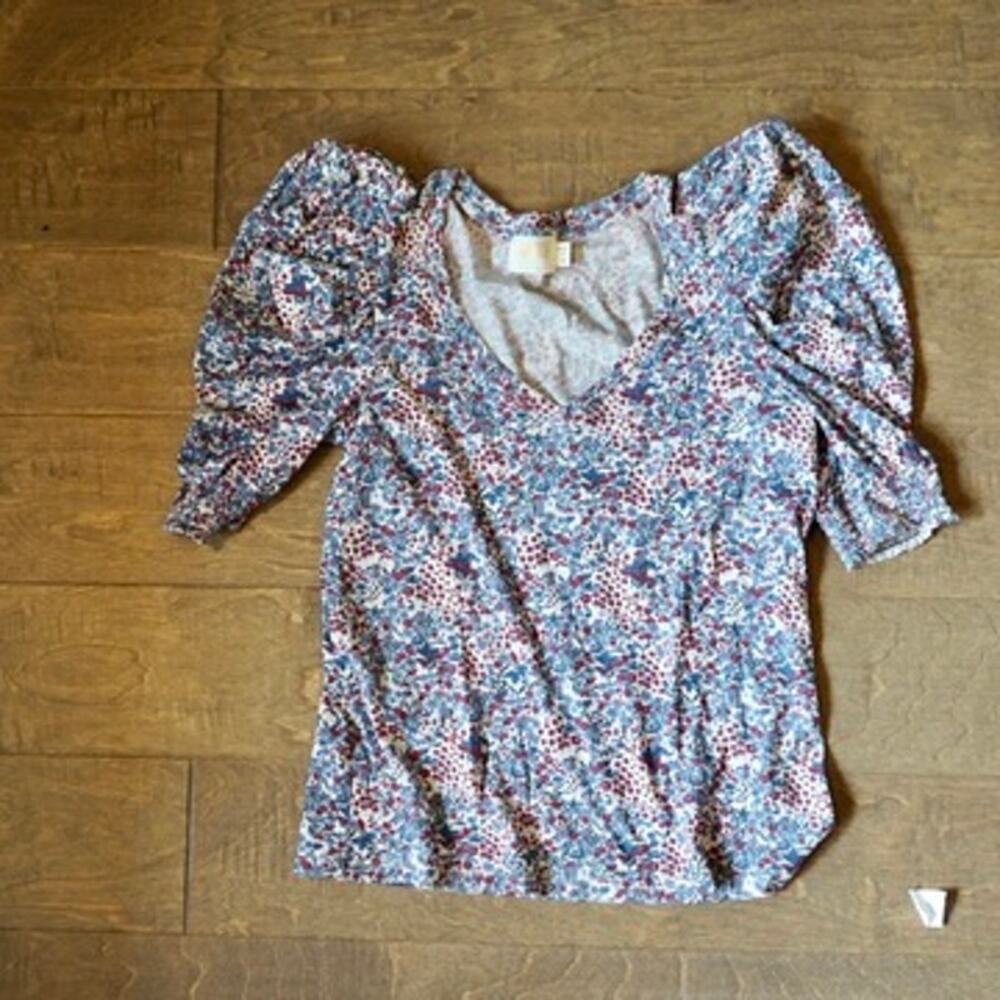 Nation LTD Celine Puff Sleeve Floral Cherry Blossom Pima Cotton Top Size XS - Picture 2 of 11